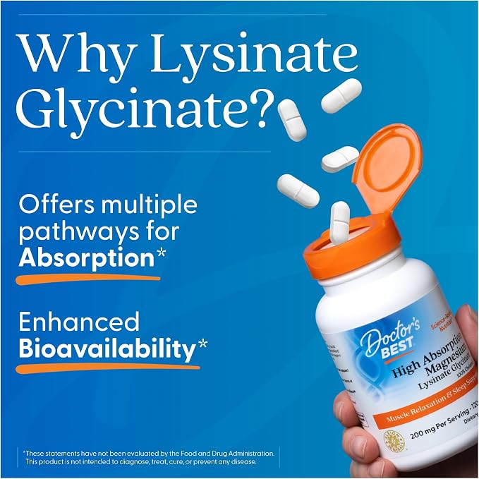 Doctor's Best High Absorption Magnesium Glycinate Lysinate 200mg, 240 Count