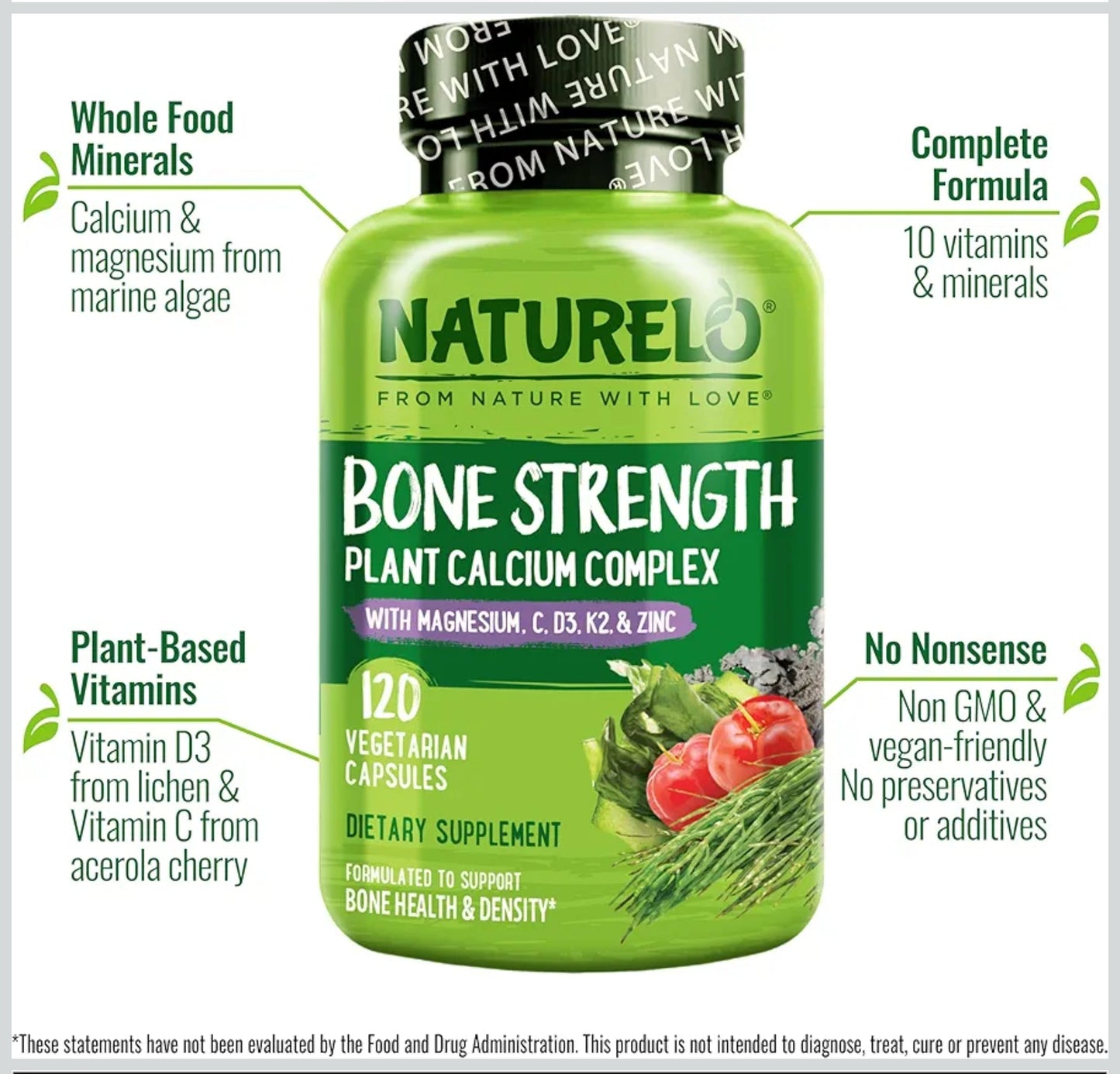 Naturelo Bone Strength Plant Calcium Complex  120 vcaps