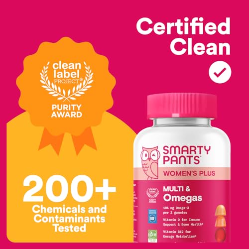SmartyPants Women’s Plus Multi & Omegas – Multivitamin Gummies with Omega-3, Methylfolate, CoQ10, D3, B Vitamins, Zinc | Gluten Free | 120 Count (40 Day Supply)