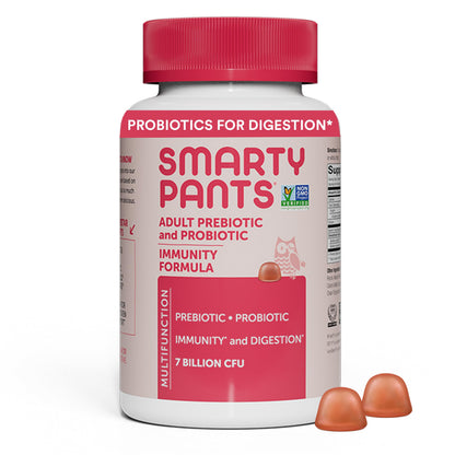 SmartyPants Adult Probiotic & Prebiotic Gummies — Digestive Health & Immune Support, Strawberry (60 Count)