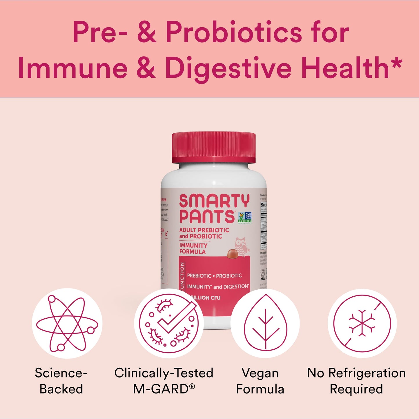 SmartyPants Adult Probiotic & Prebiotic Gummies — Digestive Health & Immune Support, Strawberry (60 Count)