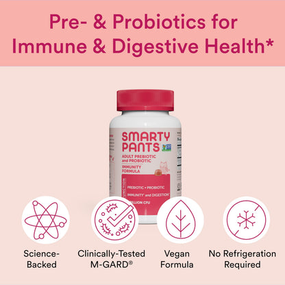 SmartyPants Adult Probiotic & Prebiotic Gummies — Digestive Health & Immune Support, Strawberry (60 Count)