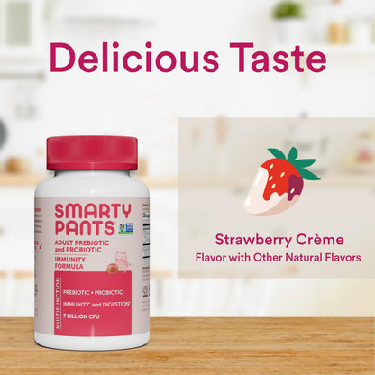 SmartyPants Adult Probiotic & Prebiotic Gummies — Digestive Health & Immune Support, Strawberry (60 Count)