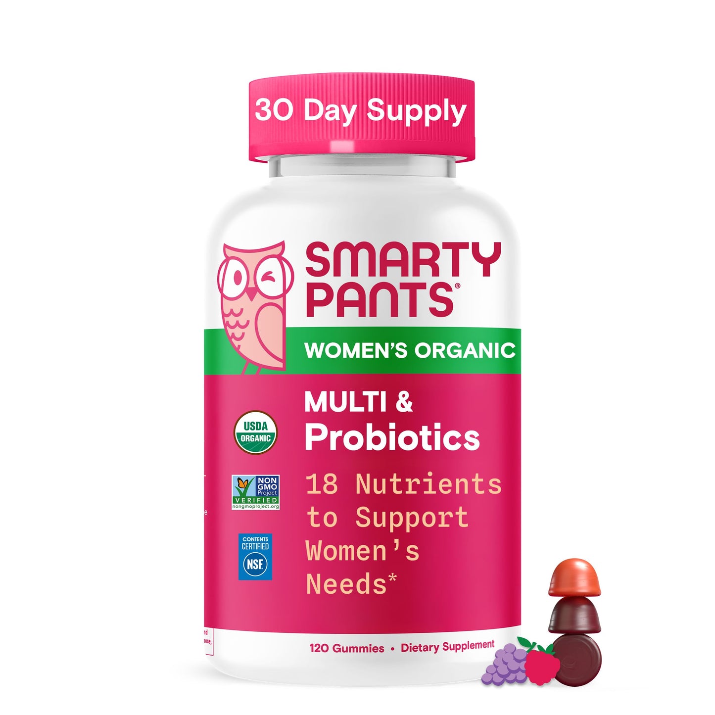SmartyPants Organic Women's Multivitamin Gummies with Probiotics, Biotin, Methylfolate, and Omega-3 ALA – 120 Count
