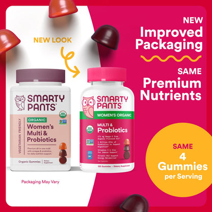 SmartyPants Organic Women's Multivitamin Gummies with Probiotics, Biotin, Methylfolate, and Omega-3 ALA – 120 Count