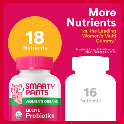 SmartyPants Organic Women's Multivitamin Gummies with Probiotics, Biotin, Methylfolate, and Omega-3 ALA – 120 Count