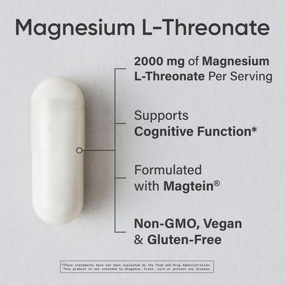 Sports Research Magnesium L-Threonate 2000mg – Magtein for Brain Health, Memory & Focus | Vegan, Non-GMO, Gluten Free | 90 Capsules