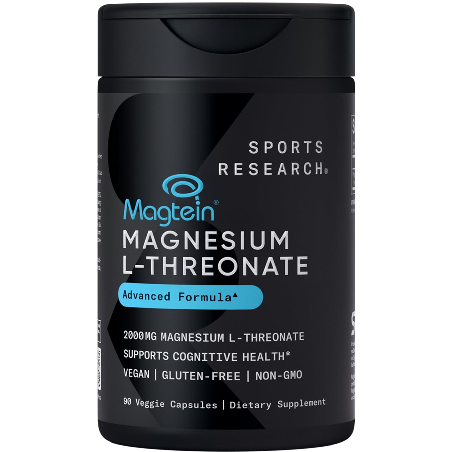 Sports Research Magnesium L-Threonate 2000mg – Magtein for Brain Health, Memory & Focus | Vegan, Non-GMO, Gluten Free | 90 Capsules