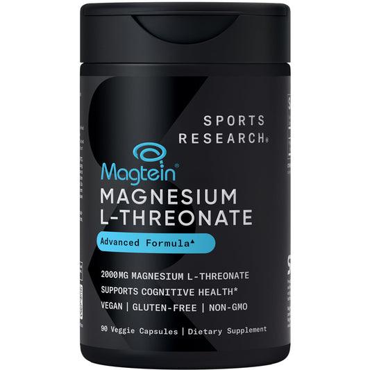 Sports Research Magnesium L-Threonate 2000mg – Magtein for Brain Health, Memory & Focus | Vegan, Non-GMO, Gluten Free | 90 Capsules
