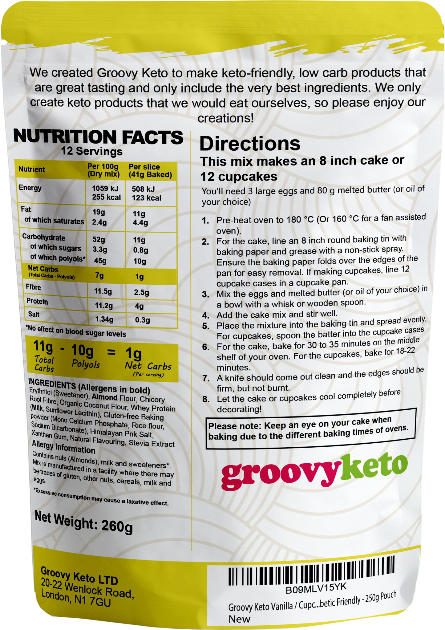 Groovy Keto Low Carb Vanilla Cake Mix 260g