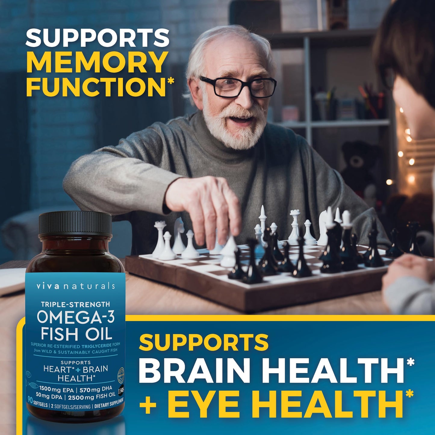 Viva Naturals Triple Strength Omega-3 Fish Oil – 2,500 mg per Serving, RTG Absorption, IFOS Certified, 90 Softgels