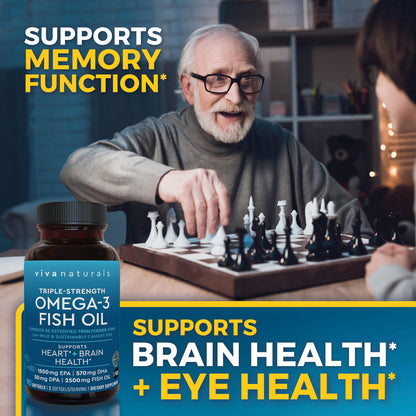 Viva Naturals Triple Strength Omega-3 Fish Oil – 2,500 mg per Serving, RTG Absorption, IFOS Certified, 90 Softgels