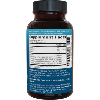 Viva Naturals Triple Strength Omega-3 Fish Oil – 2,500 mg per Serving, RTG Absorption, IFOS Certified, 90 Softgels